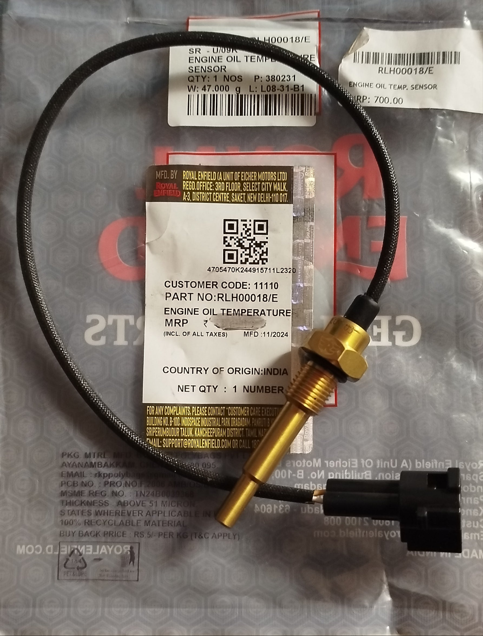 Oil Temperature Sensor - Original Royal Enfield - RLH00018/E