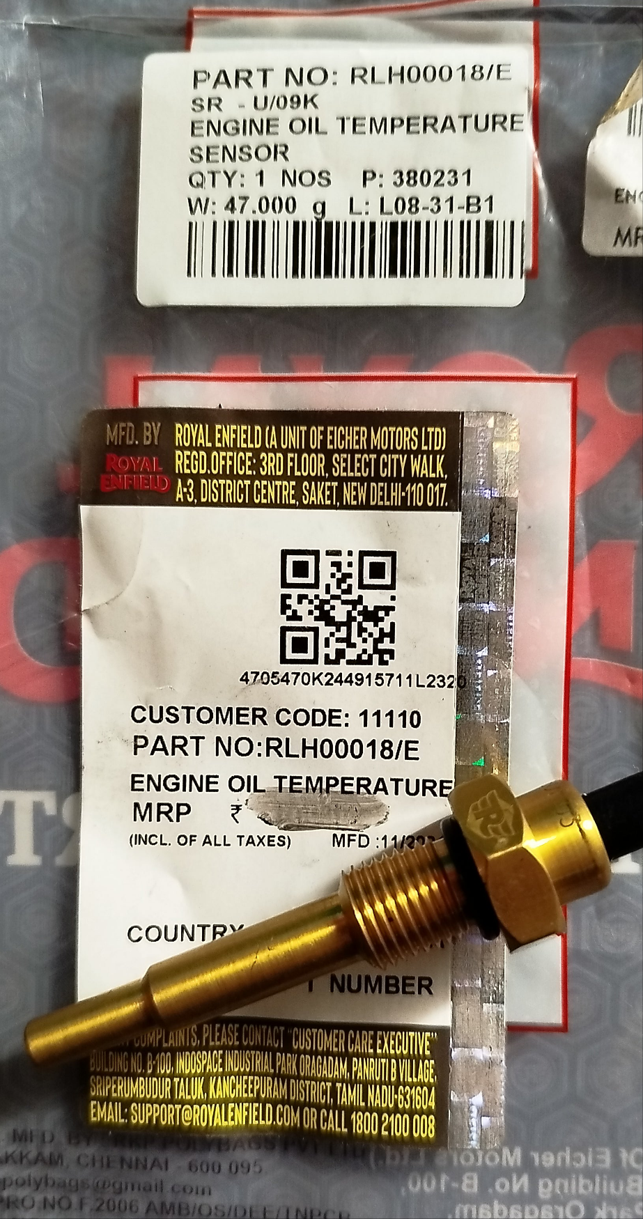 Oil Temperature Sensor - Original Royal Enfield - RLH00018/E