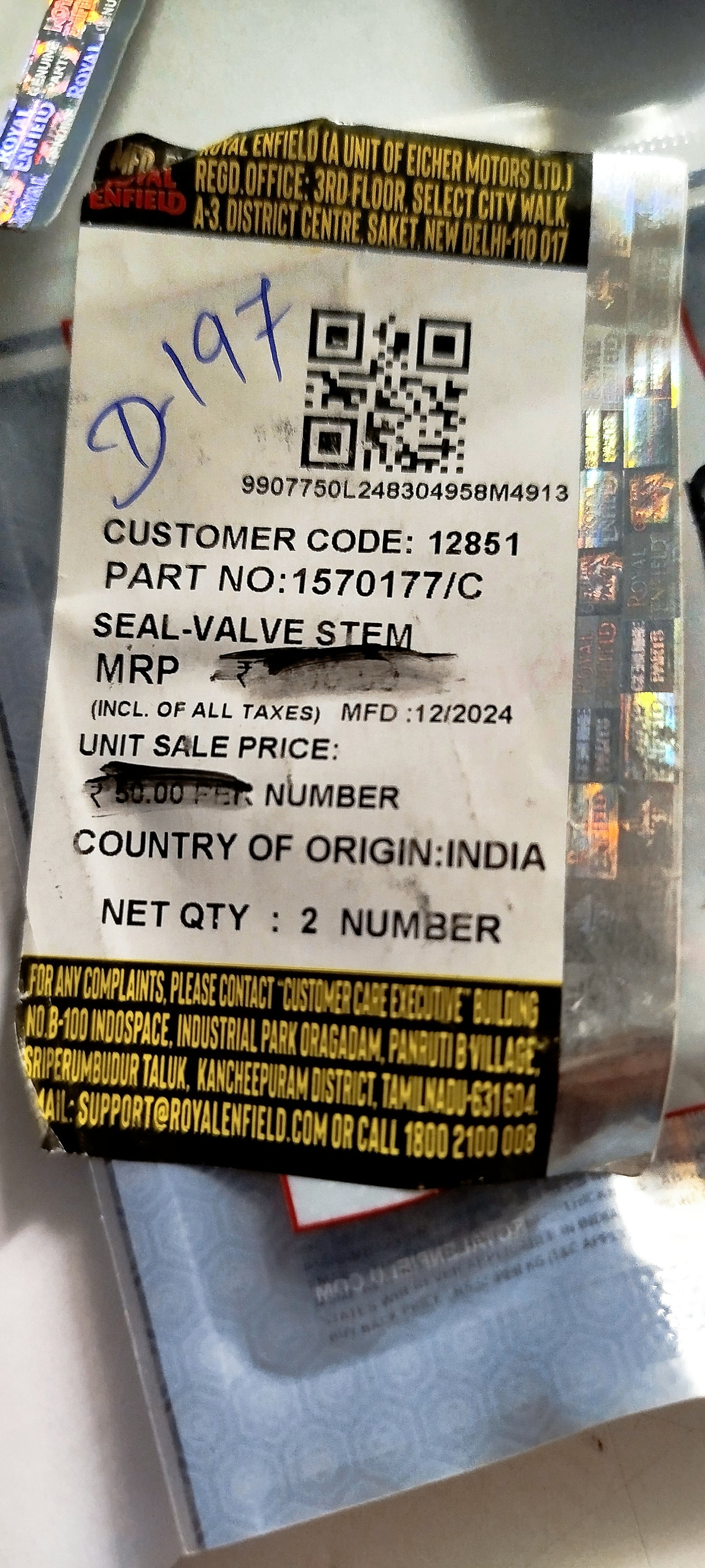 Valve oil guard - Original Royal Enfield Oil Seal - 1570177/C - 350Cc - 2Nos