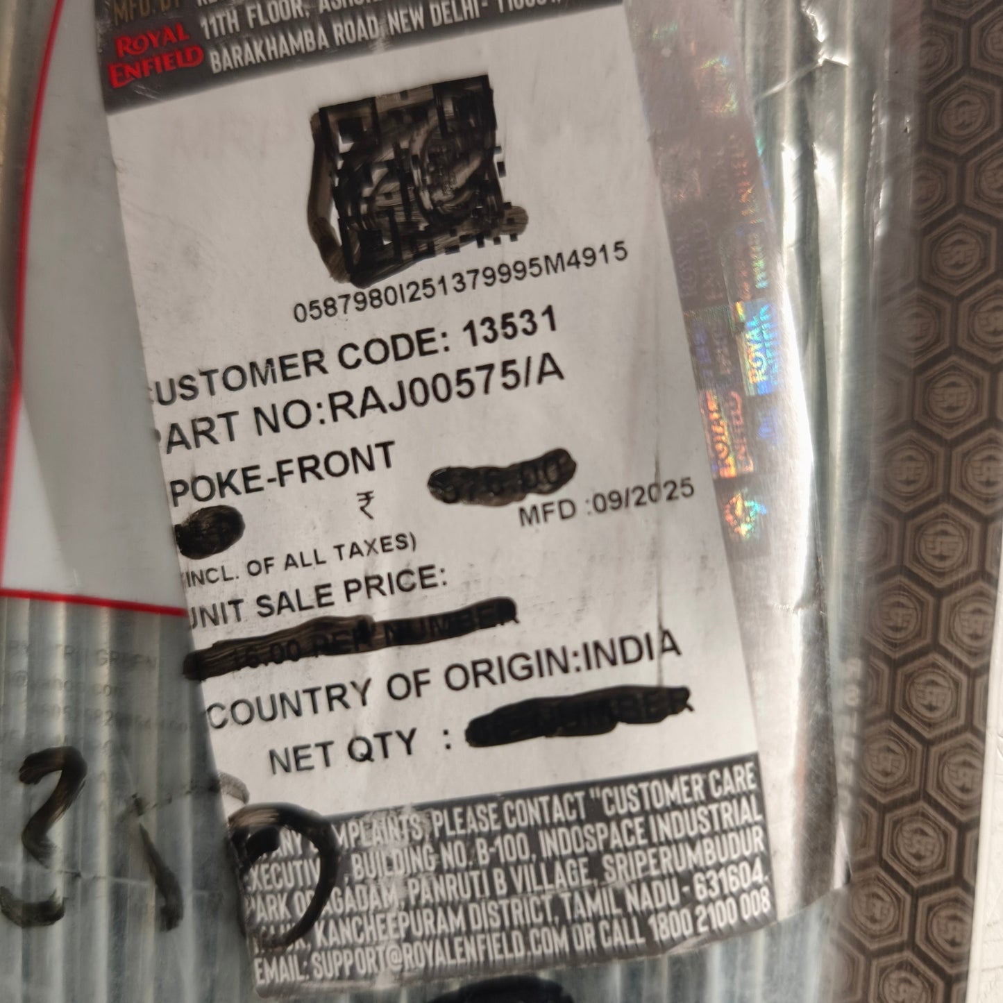 Raggi e Nipples Anteriore Originale Royal Enfield Himalayan 411- RAJ000276/B- RAJ00298/A