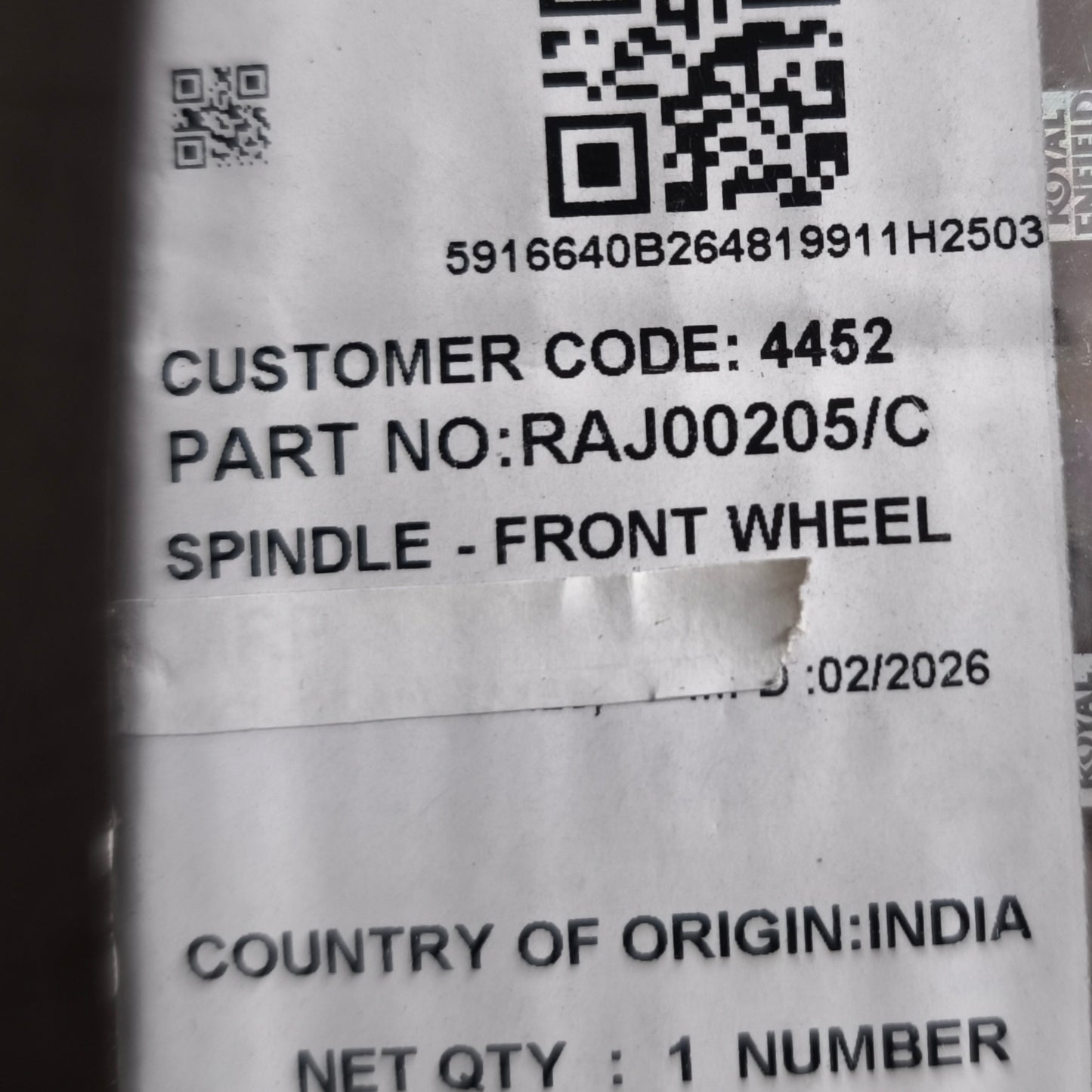 Perno Ruota AnterOriginale Royal Enfield Himalayan- Guerrilla450 -RAJ00205/C