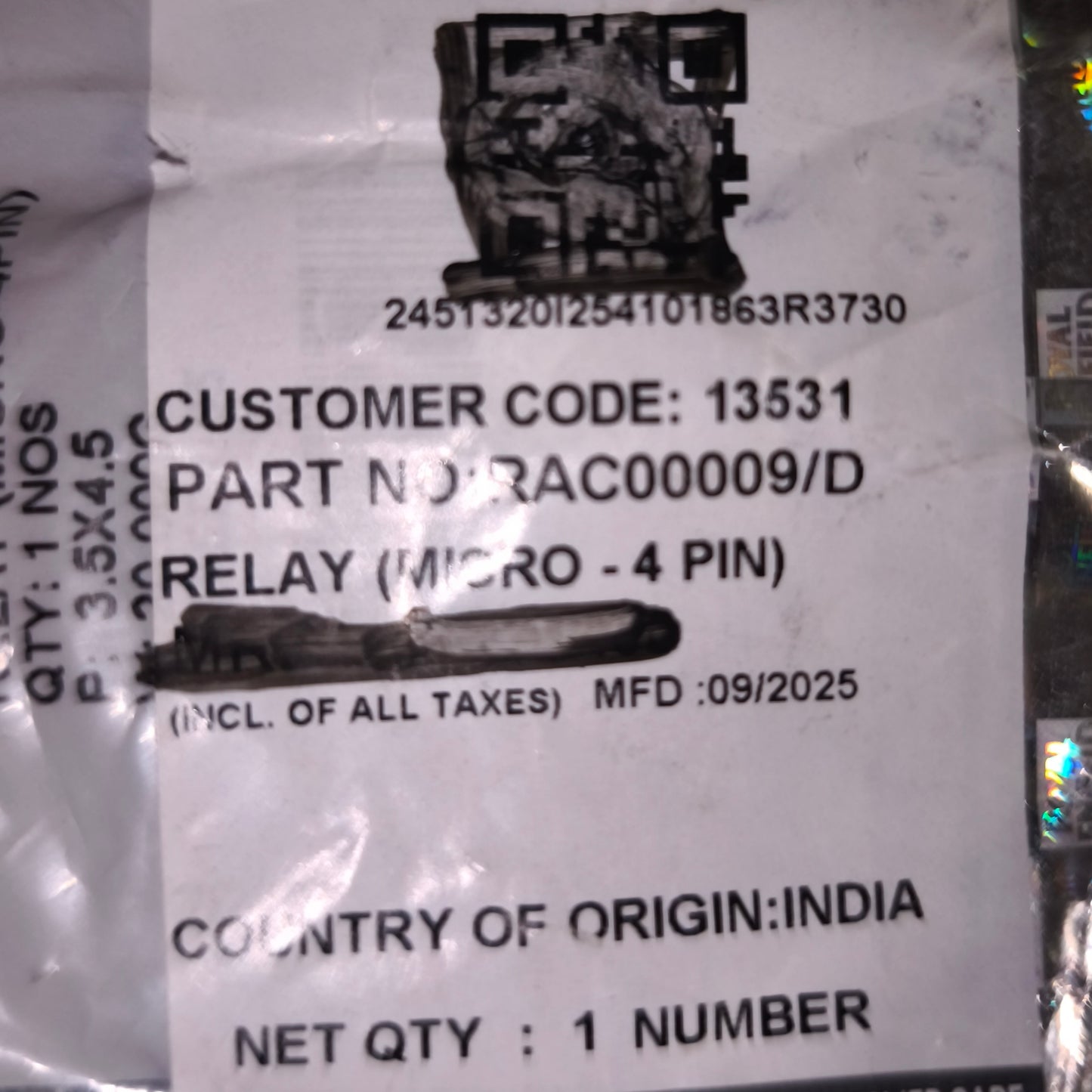 Micro Relay (MICRO-4 PIN) Original Royal Enfield - RAC0009/D