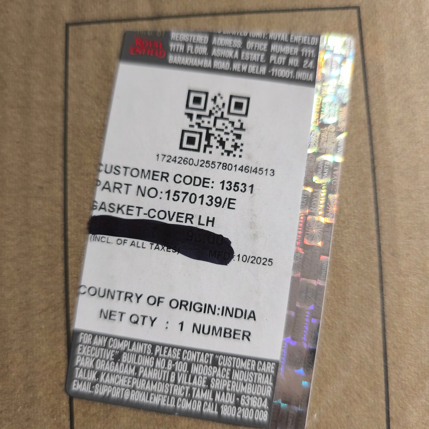 ROYAL ENFIELD 350Cc GUARNIZIONE  CARTER Sinistro -1570139/E