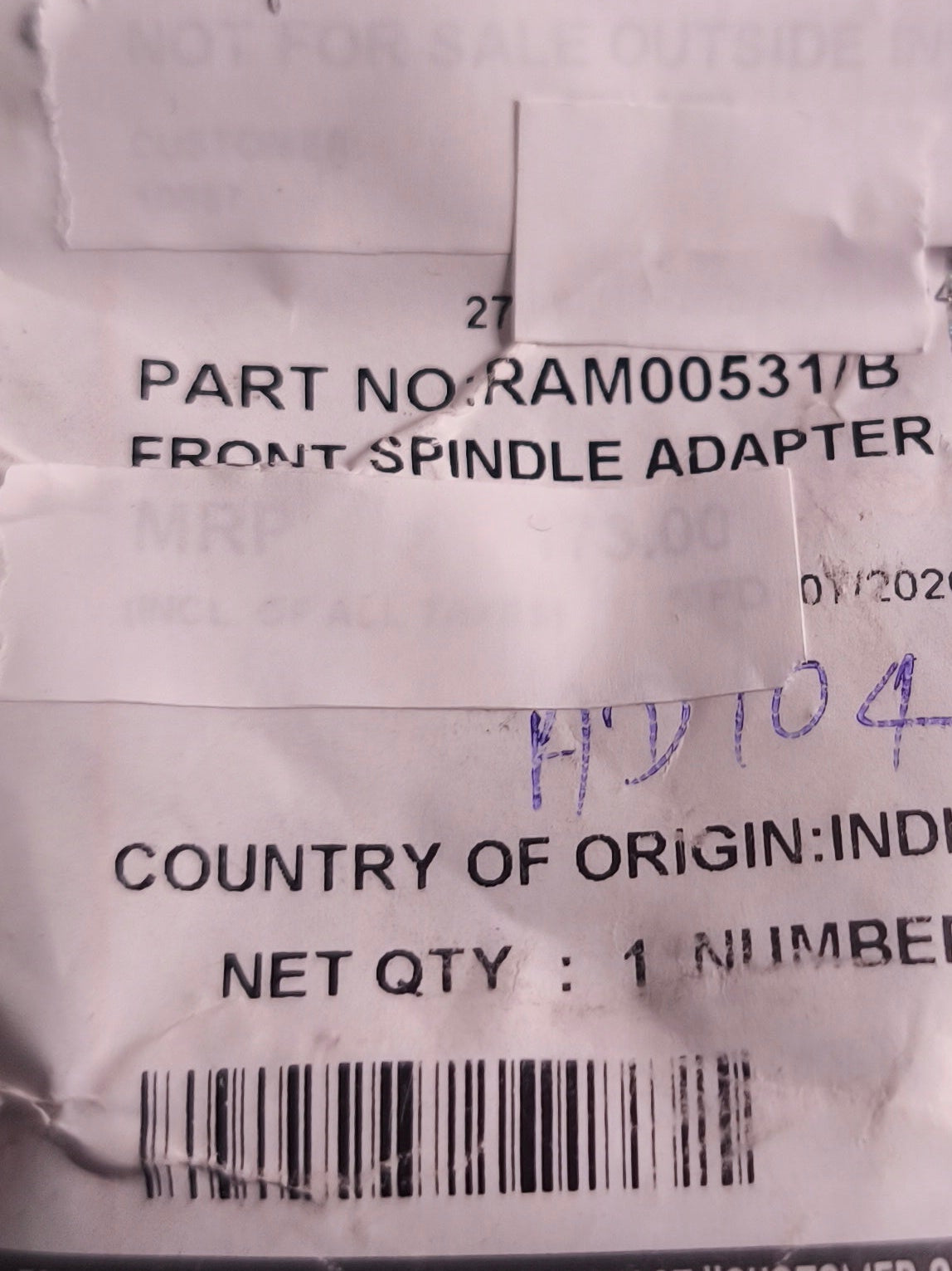 Adattatore Perno della Ruota Anteriore Originale Royal Enfield 450cc-  RAM00531/B