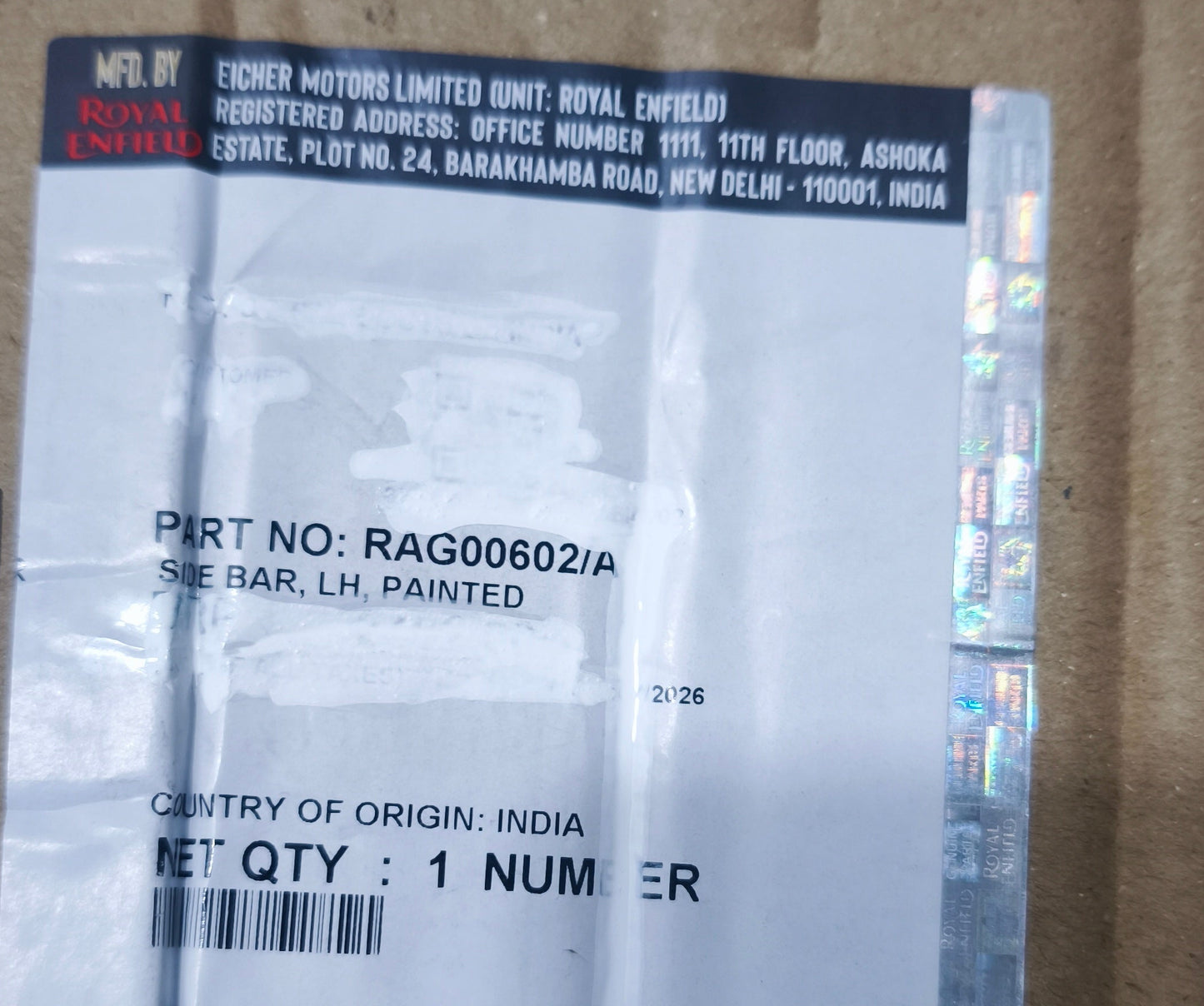 Barra laterale Serbatoio Anteriore Sinistra Himalayan 450 originale ROYAL ENFIELD- RAG00602/A