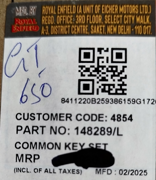 Kit Blocchetto Accensione Con Chiavi Per Royal Enfield INTERCEPTOR- GT 650cc- 148289/L