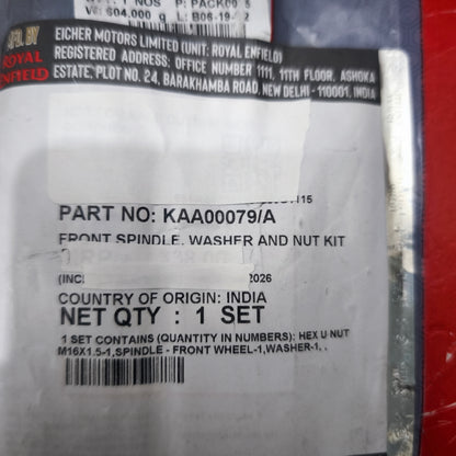 Kit perno Anteriore, Rondella e Dado- Originale Royal Enfield 350cc- KAA00079/A