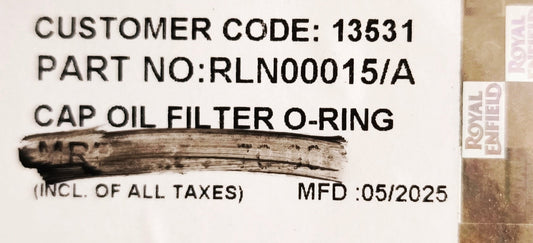 Oil filter cap O-ring - Royal Enfield original meteor 350 -RLN00015/A