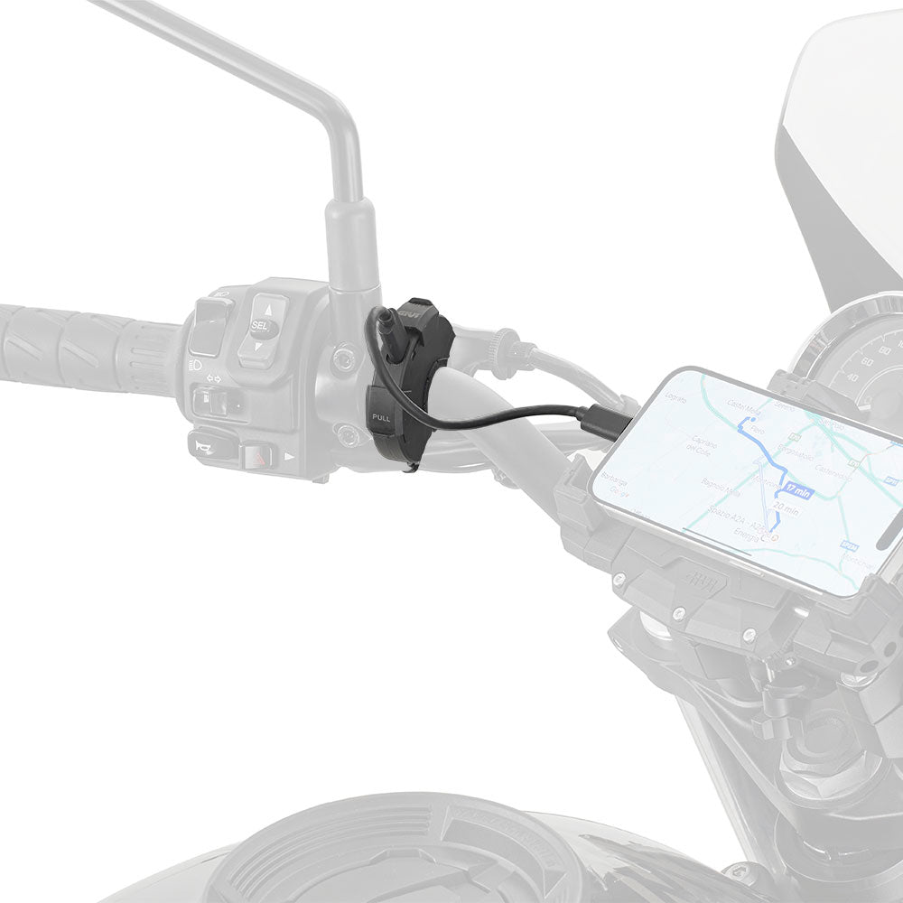 Presa Elettrica USB e USB-C da Manubrio GIVI con Cablaggio Fusibile per Moto