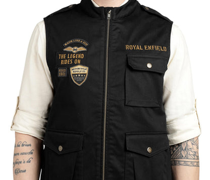 giacca smanicata nera royal enfield modello frontale