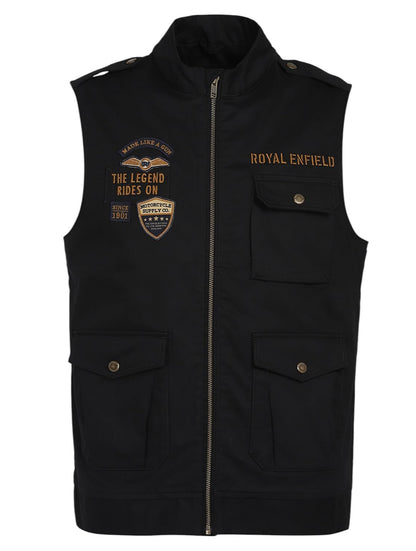 gilet nero royal enfield senza sfondo con zip e grafiche