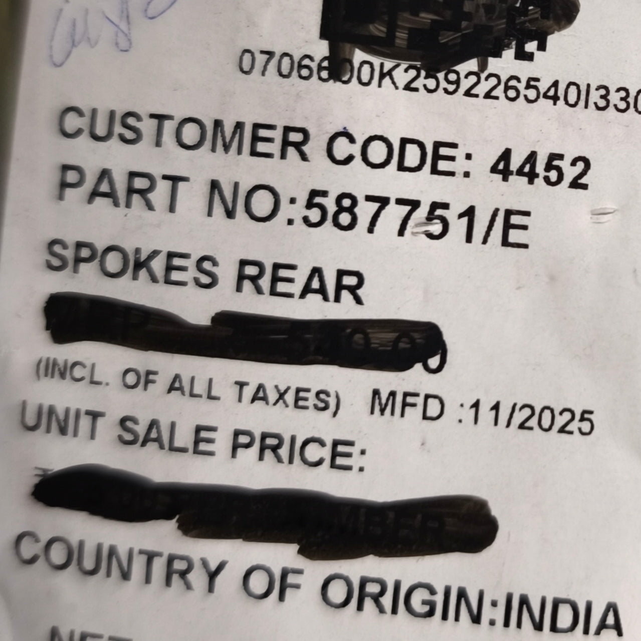 Raggi e Nipples Originale Royal Enfield Posteriore- 587751/E- 593351/A