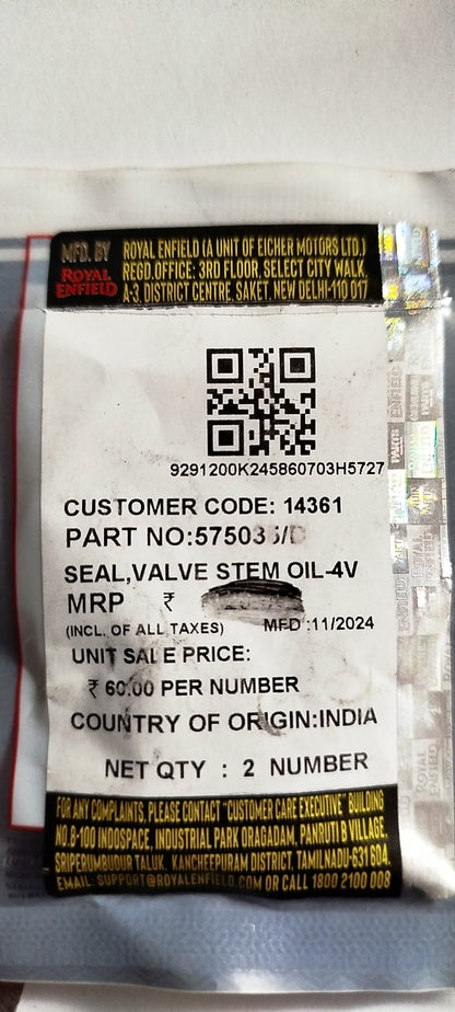 Para olio valvole- Oil Seal Originale Royal Enfield - 575035/D- 650Cc - 4Nos