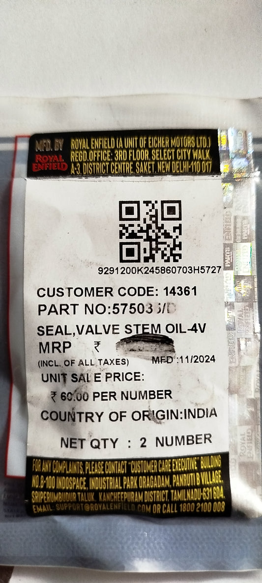 Para olio valvole- Oil Seal Originale Royal Enfield - 575035/D- 650Cc - 4Nos