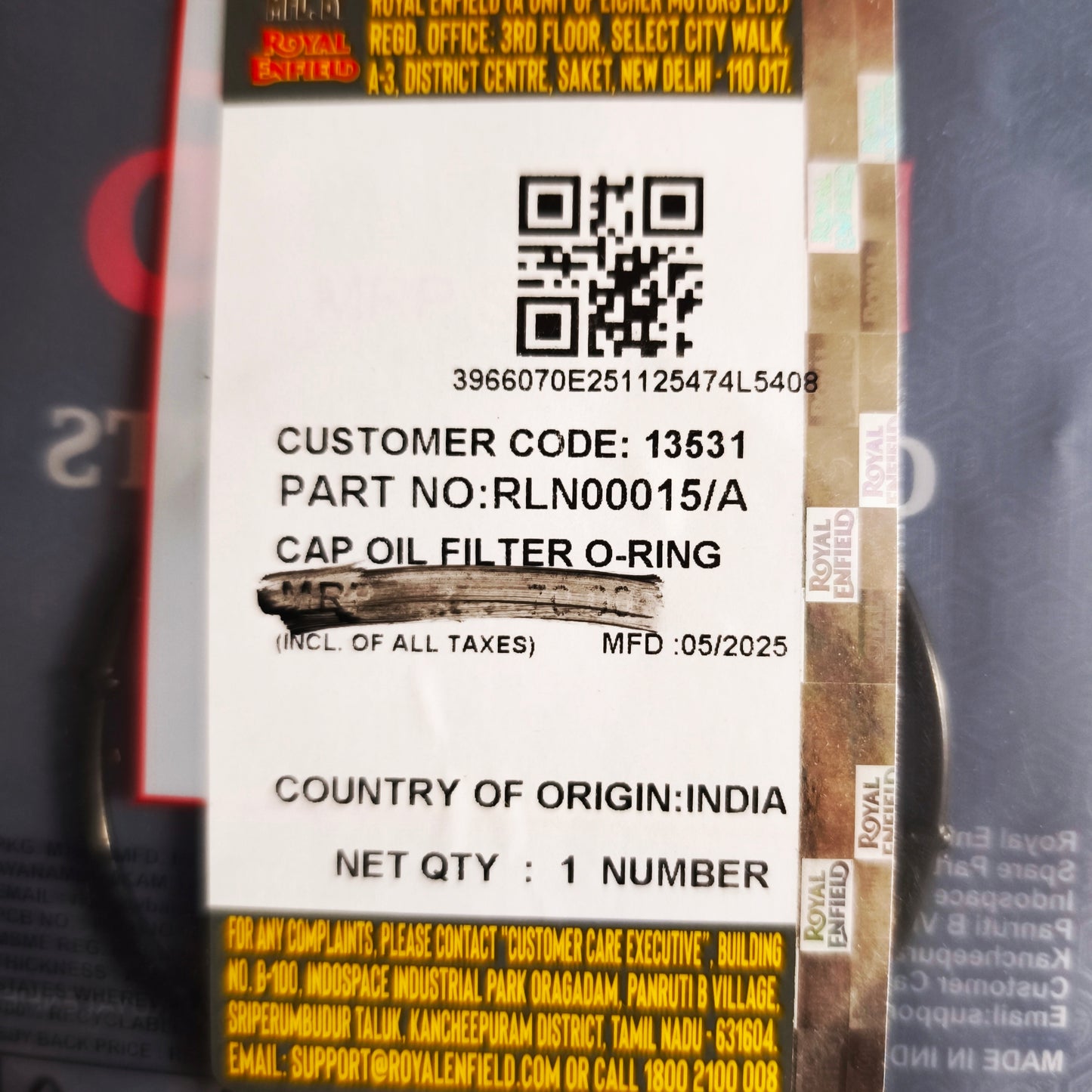 Oil filter cap O-ring - Royal Enfield original meteor 350 -RLN00015/A