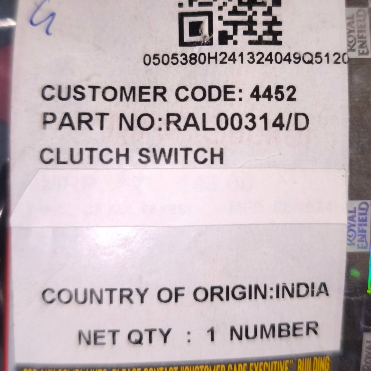 Interuttore Leva frizione Originale Himalayan Guerrilla 450- RAL00314/D