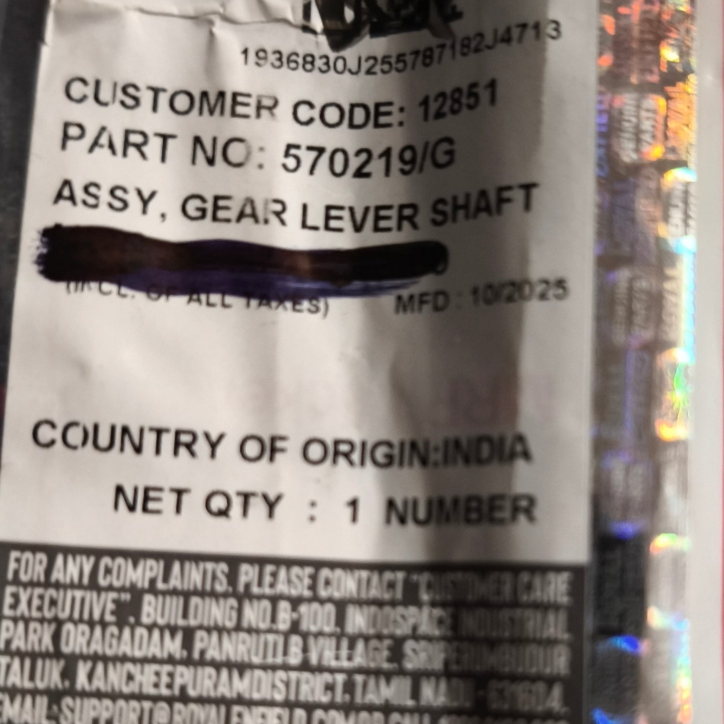 Asta comando cambio - Orginal Royal Enfield -570219/G