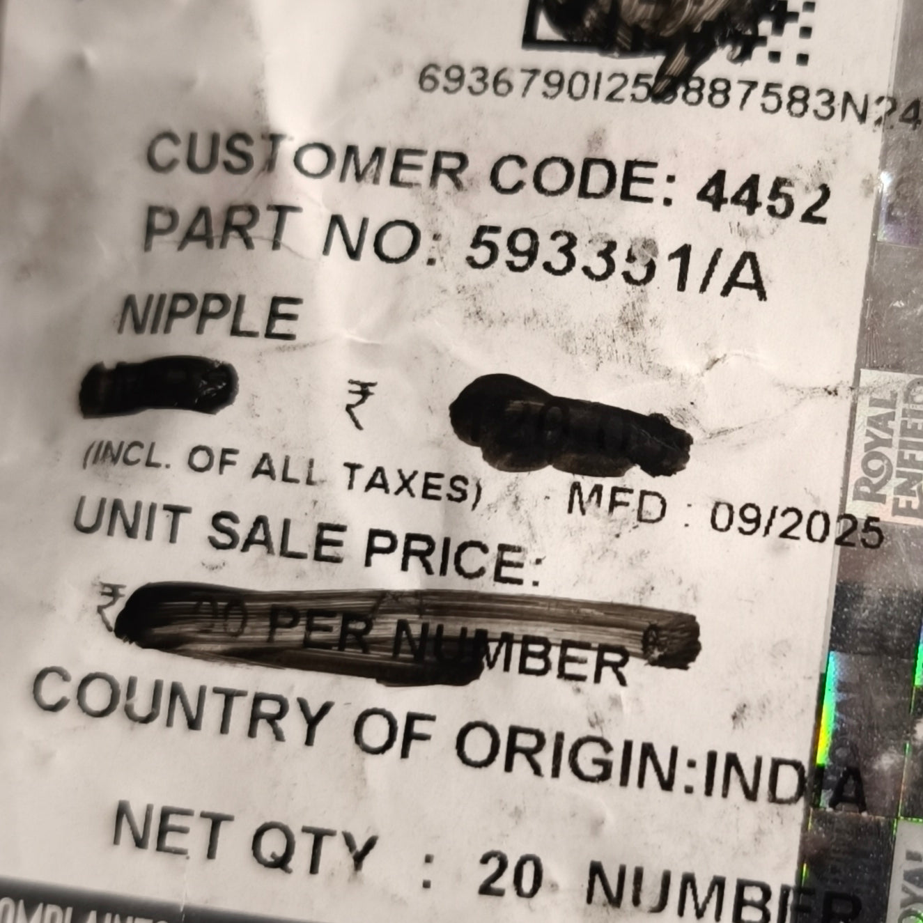 Raggi e Nipples Originale Royal Enfield Posteriore- 587751/E- 593351/A