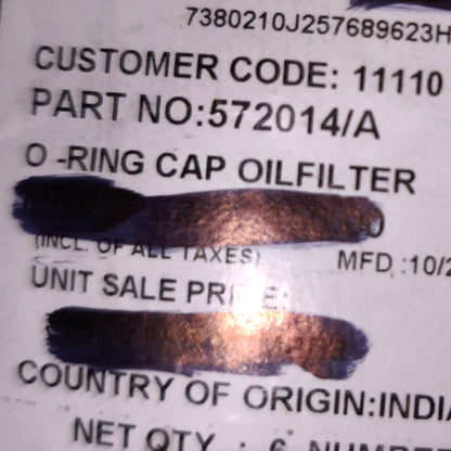 O-RING Grande Tappo Filtro olio Originale Royal Enfield -Classic 500-572014/A