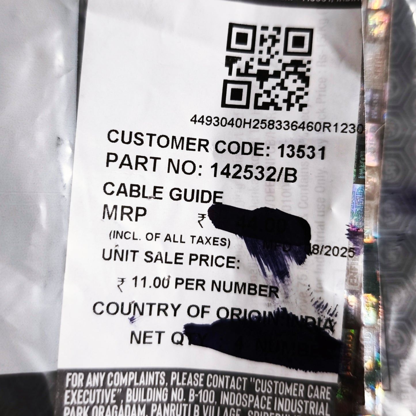 Passacavo tachimetro e/o filo freno-  Originale Royal Enfield -Classic/Bullet 500Cc- 142532/B