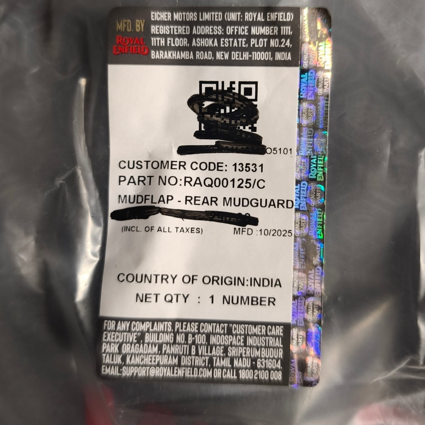 Royal Enfield Meteor 350 "Porta targa posteriori" Nero -RAQ00125/C