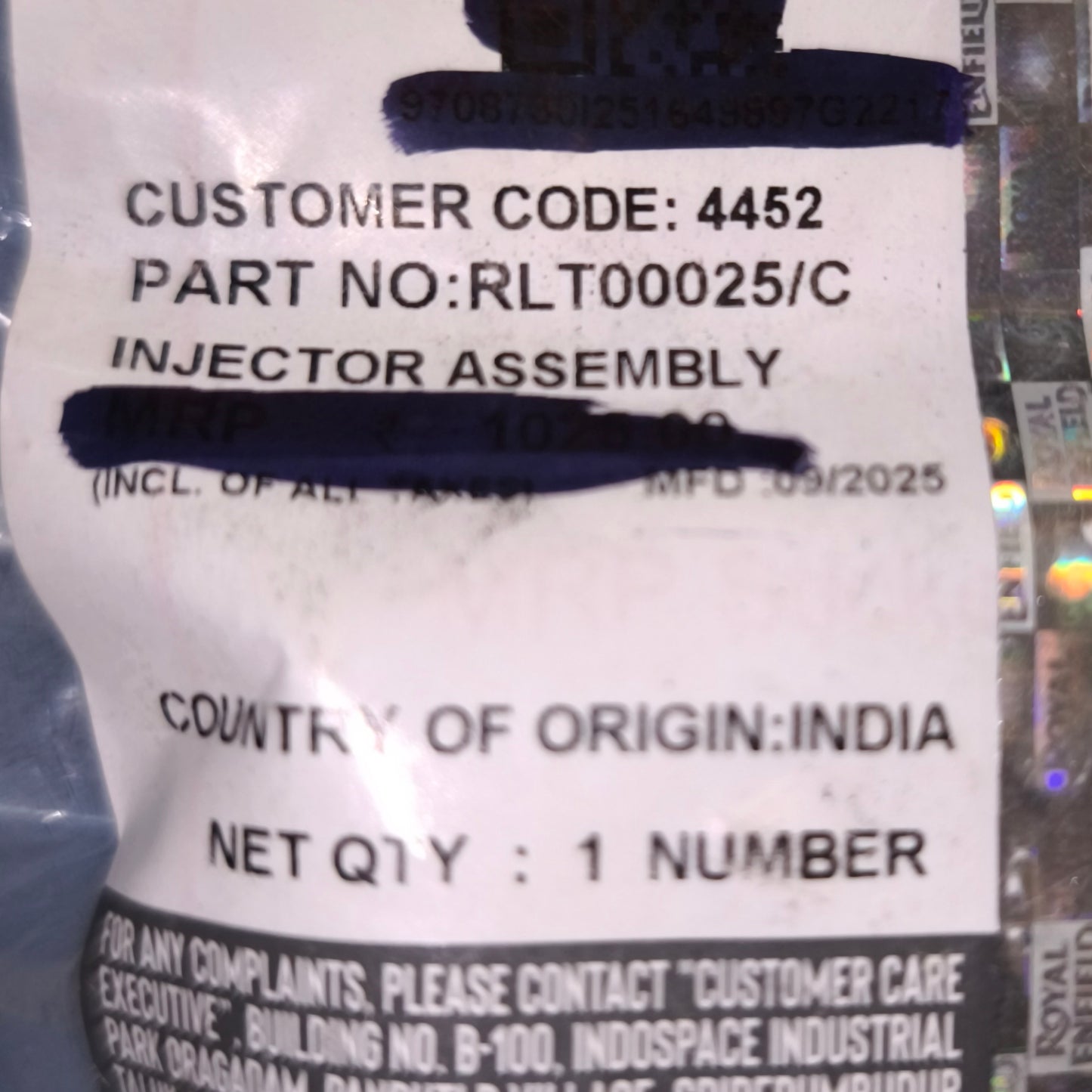 Iniettore per Himalayan 411 originale Royal Enfield -RLT00025/C