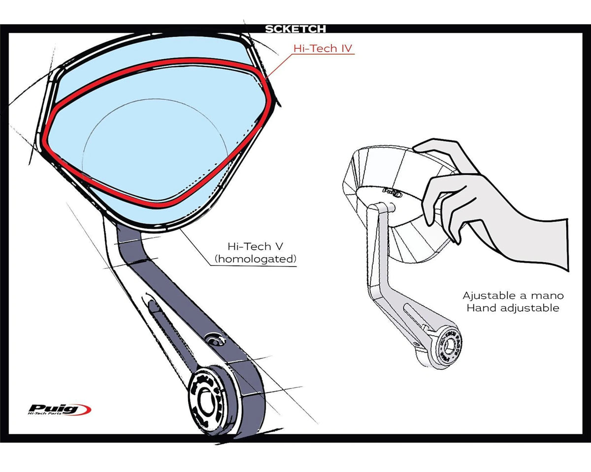 Specchietto retrovisore Hi-Tech V per moto Naked e Cafe Racer Puig - Cod. 21618